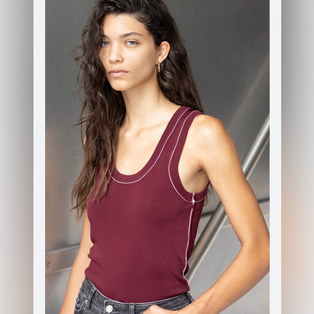 Zara Sleeveless ribbed tank in deep burgundy